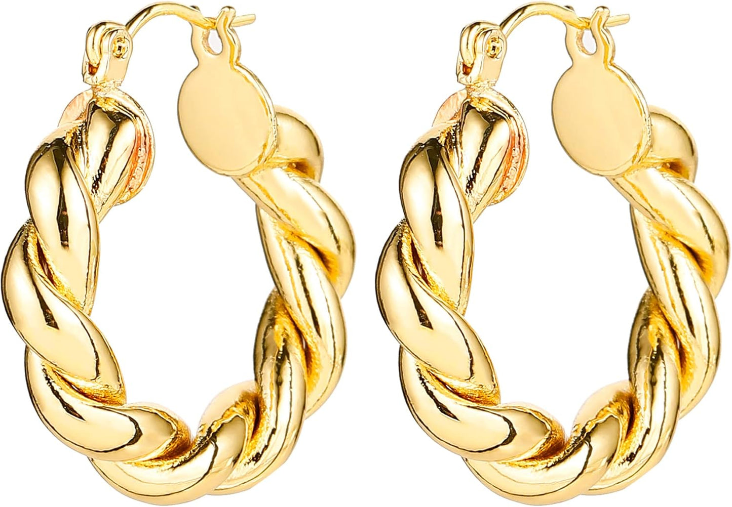 6 Pairs 14K Gold Hoop Earrings for Women Lightweight Chunky Hoop Earrings Multipack Hypoallergenic, Thick Open Twisted Huggie Hoops Earring Set Jewelry for Gifts.