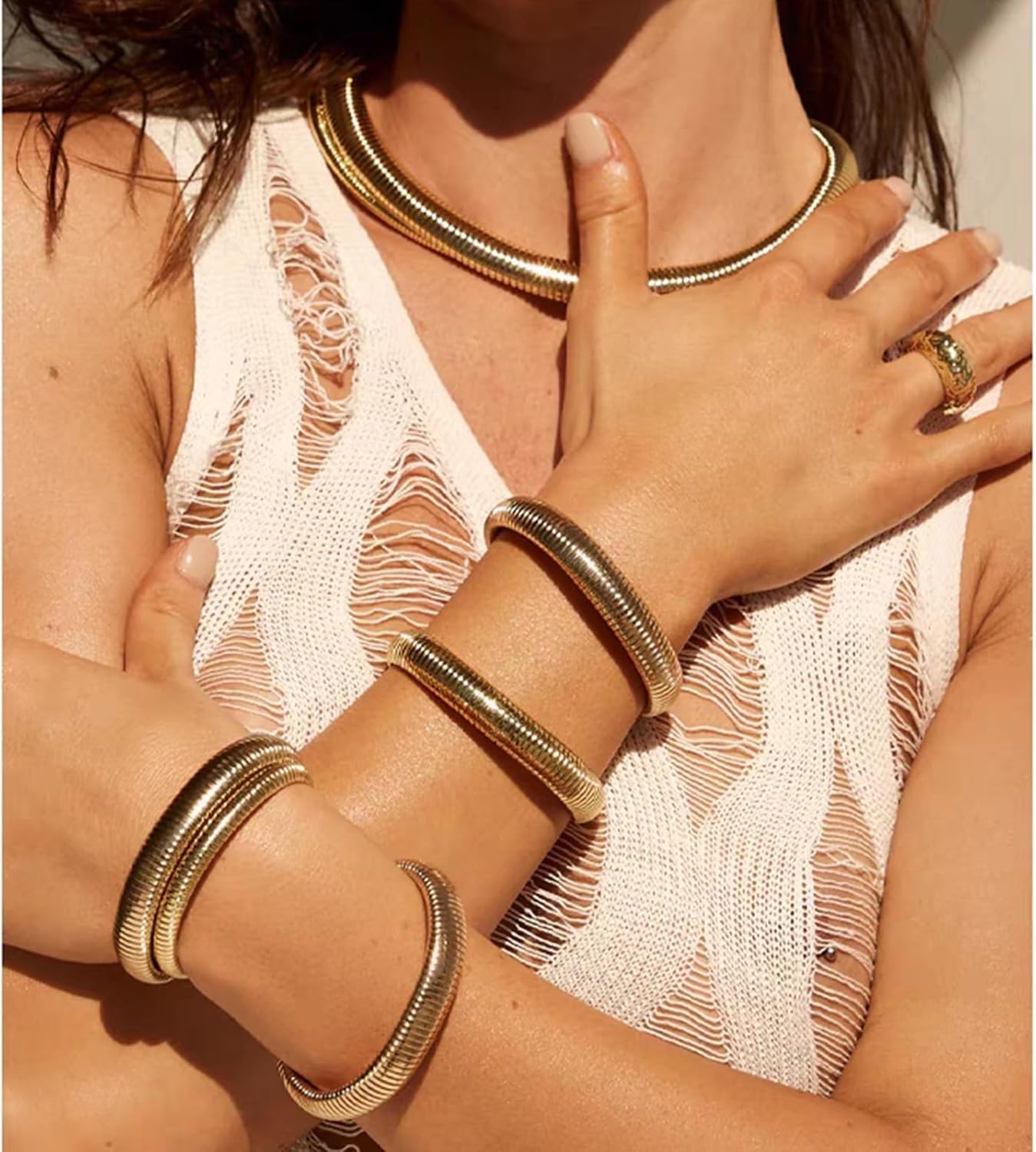 Gold Bracelets for Women Set of 3