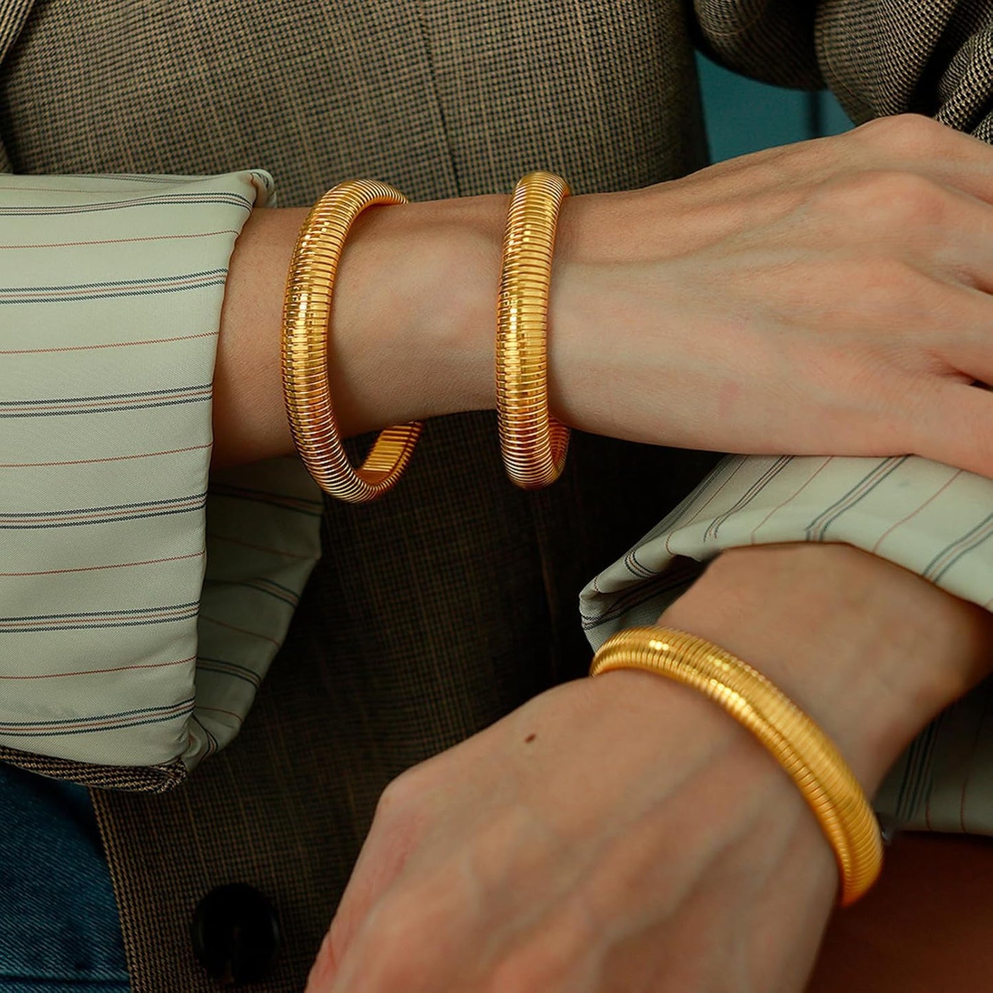 Gold Bracelets for Women Set of 3