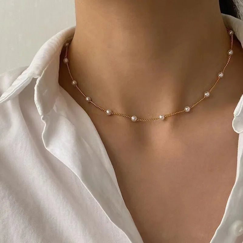 3Pcs Women's Pearl Necklace Set 14K Gold Fashion Love Heart Pendant