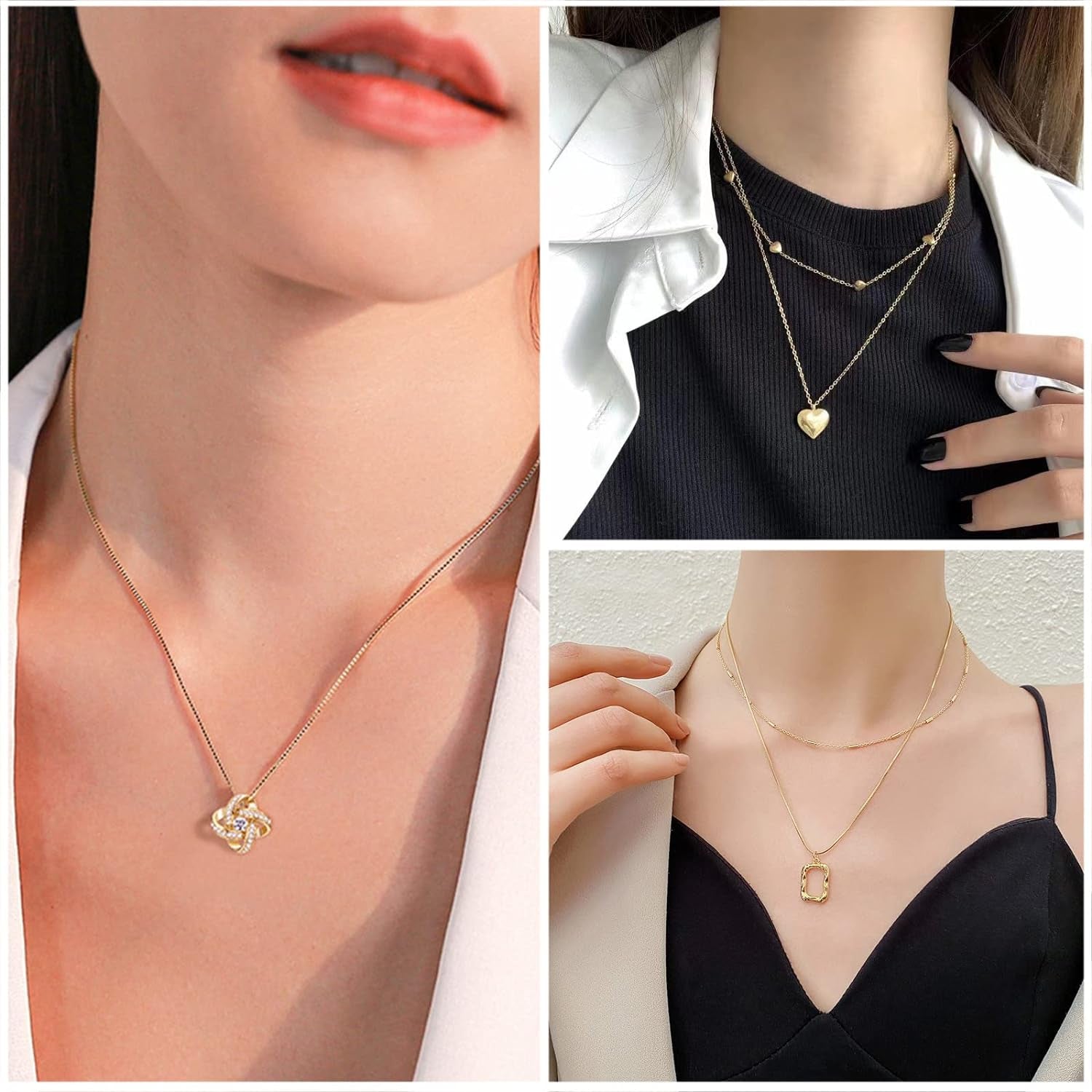 36 PC Gold Plated Jewelry Set with 4 Necklace, 11 Bracelet, 7 Ear Cuffs Earring, 14 Knuckle Rings for Women Girls Valentine Anniversary Birthday Friendship Gift