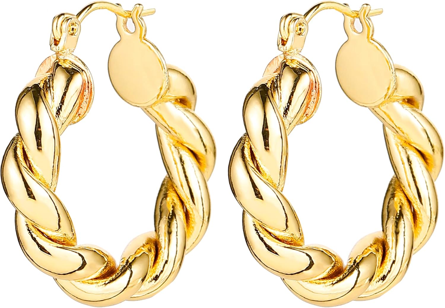 6 Pairs 14K Gold Hoop Earrings for Women Lightweight Chunky Hoop Earrings Multipack Hypoallergenic, Thick Open Twisted Huggie Hoops Earring Set Jewelry for Gifts.
