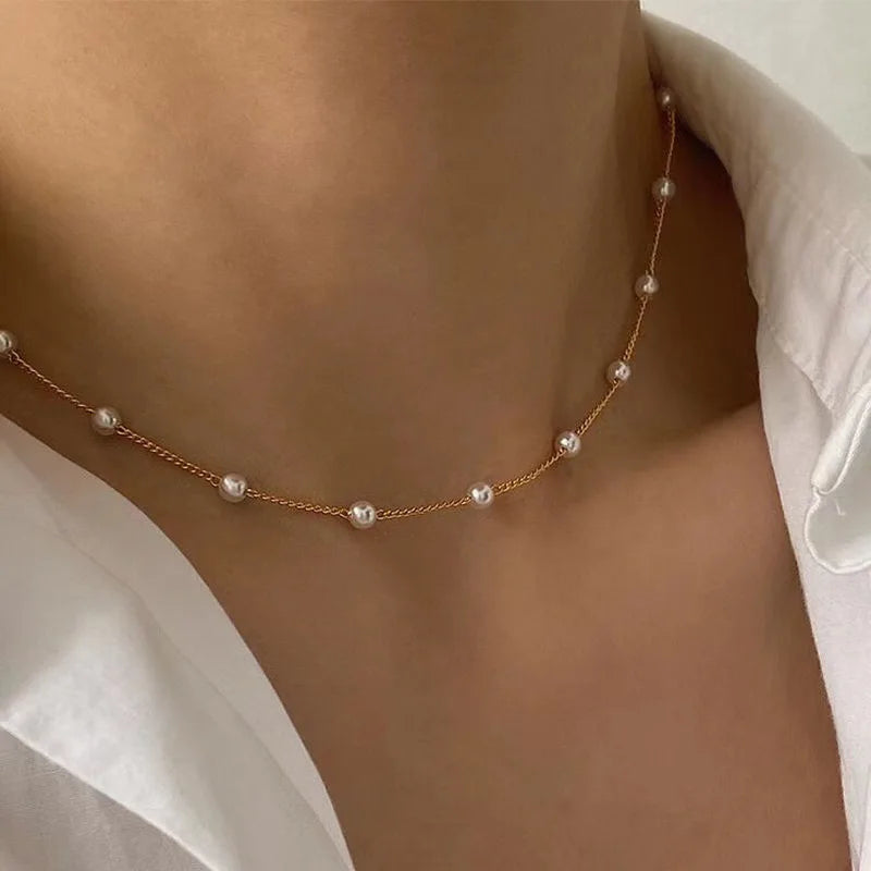 3Pcs Women's Pearl Necklace Set 14K Gold Fashion Love Heart Pendant 